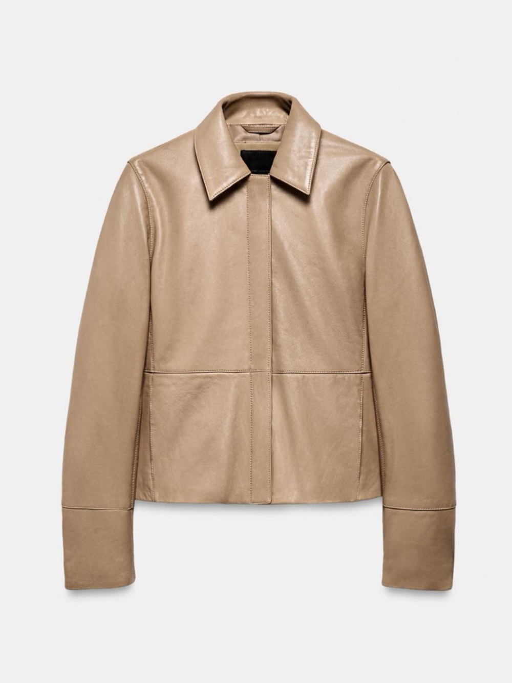 ZARA 100% LEATHER FITTED BLAZER SMALL JACKET TAN BEIGE BROWN 5479/718 FALL